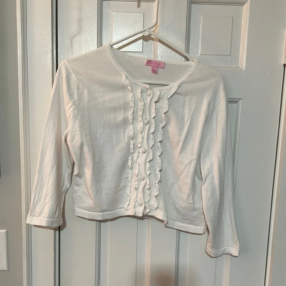 Lilly Pulitzer cropped white sweater cardigan size large